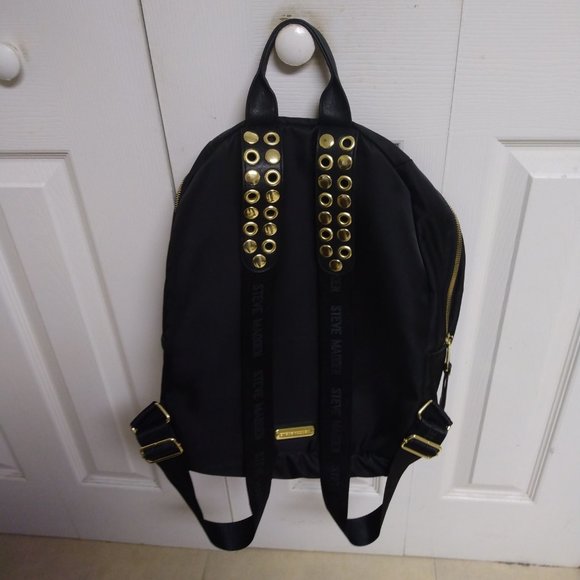 ❤️Amazing STEVE MADDEN Black Nylon Gold Studded Backpack Purse - Picture 7 of 7